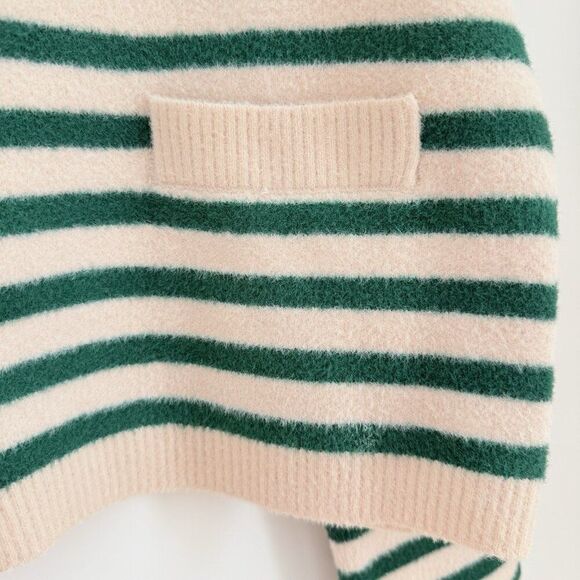 ANTHROPOLOGIE NVLT Size Medium Striped Sweater Lady Jacket Cardigan Green Ivory - Picture 7 of 12